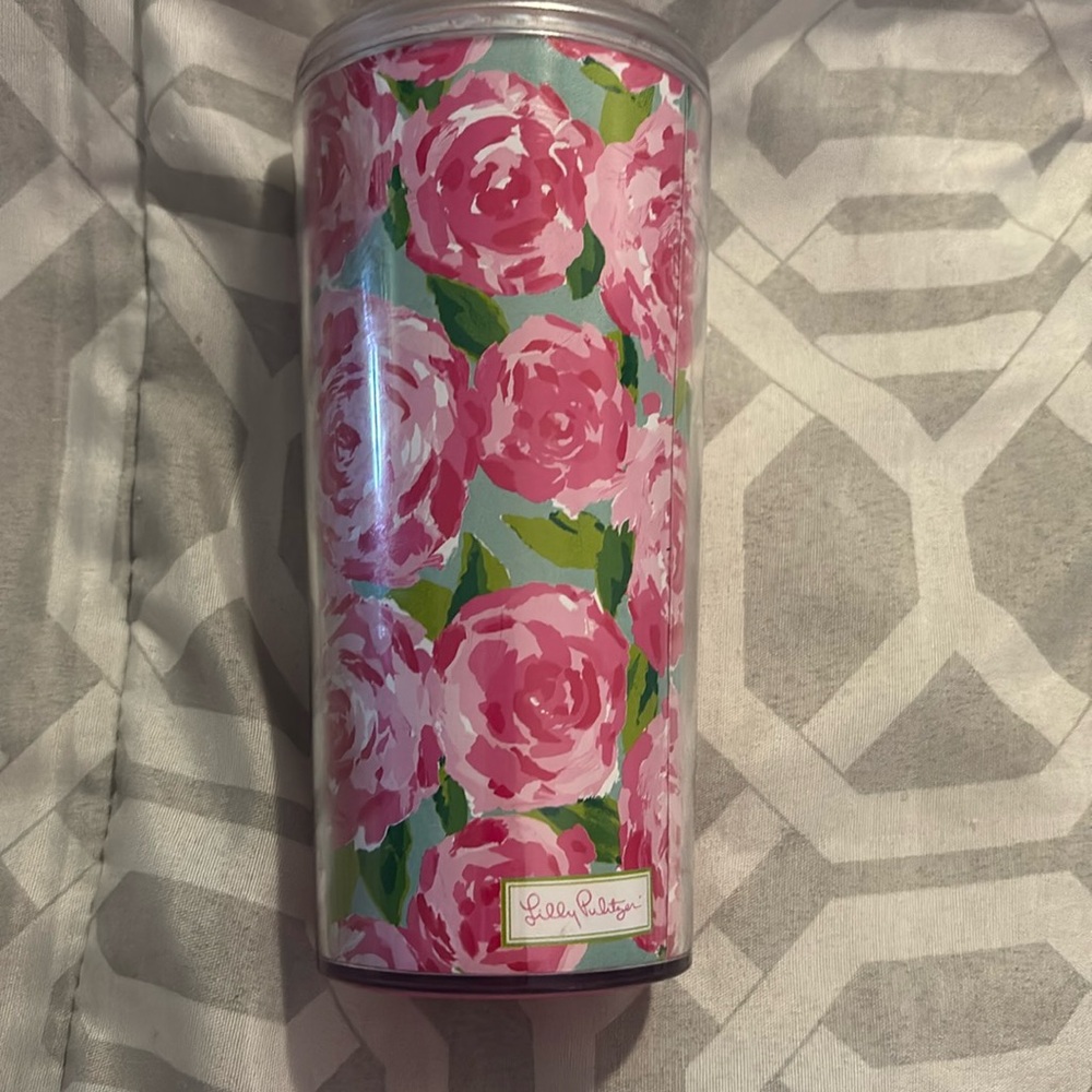 Lilly Pulitzer Pink & Green Floral Pattern Tumbler Cup 16oz